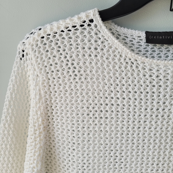 Vintage Ivory Loose Open Knit Mesh Netted See Through Sweater Top Sz Small - Picture 7 of 14